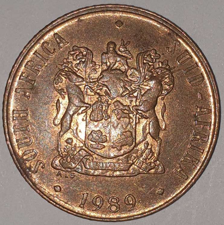 1989 - 2 CENT COIN (TWO CENT COIN) - RSA - BRONZE - KM#83 - BILINGUAL LEGEND - WILDEBEEST